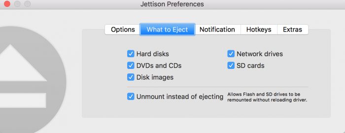 Jettison Einstellungen Mac