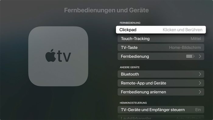Apple Tv Clickpad Einstellungen Siri Remote