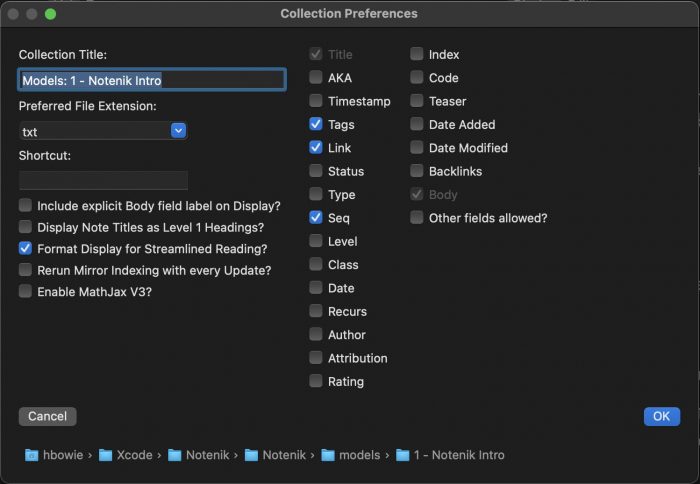 Collection Preferences Screenshot