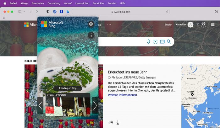 Microsoft Bing Safari Erweiterung