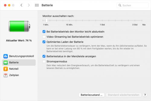 Macbook Systemeinstellungen Batterie