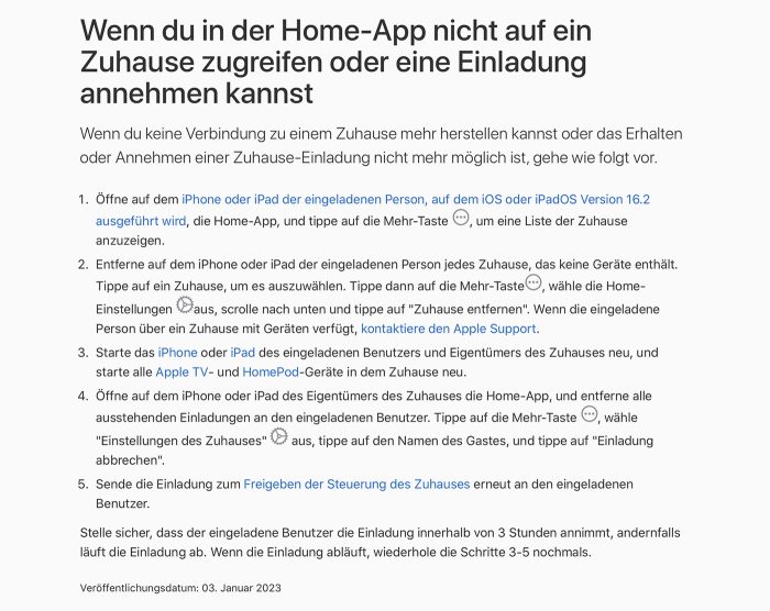Apple Homekit Update Hilfe Dokument