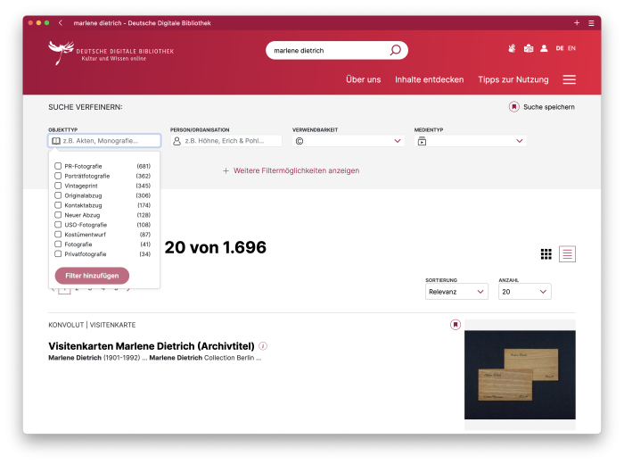 Ergebnisseite Deutsche Digitale Bibliothek