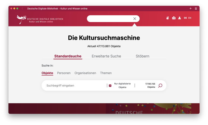 Suchseite Deutsche Digitale Bibliothek