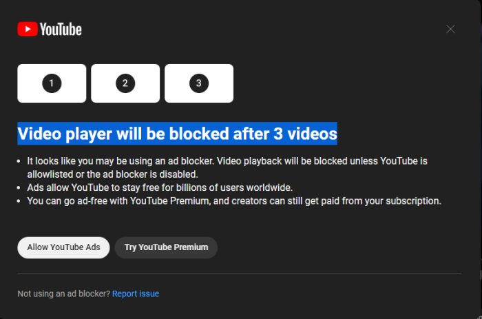 Youtube Werbeblocker Warnung