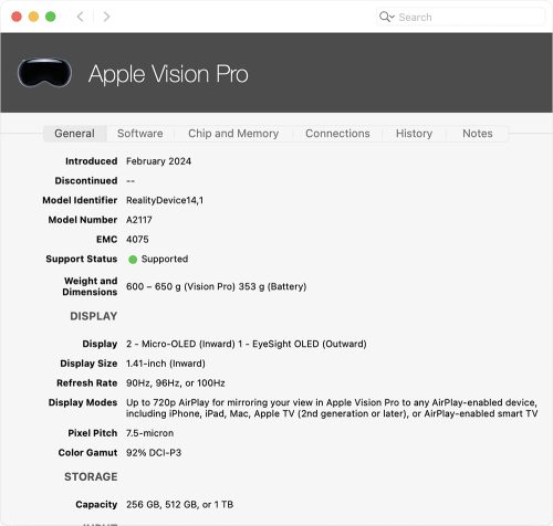 Mactracker Apple Vison Pro