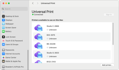 Universal Print Settings