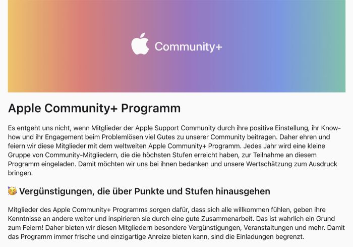 Apple Community Plus Vorteile