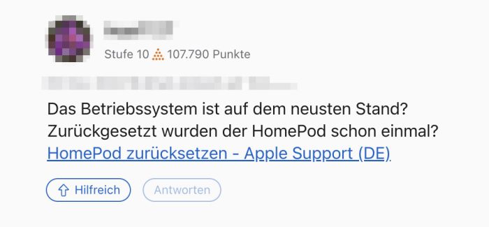 Apple Support Communites Antwort