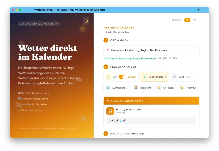 Ohen App: Das Setup erfolgt über die Webseite